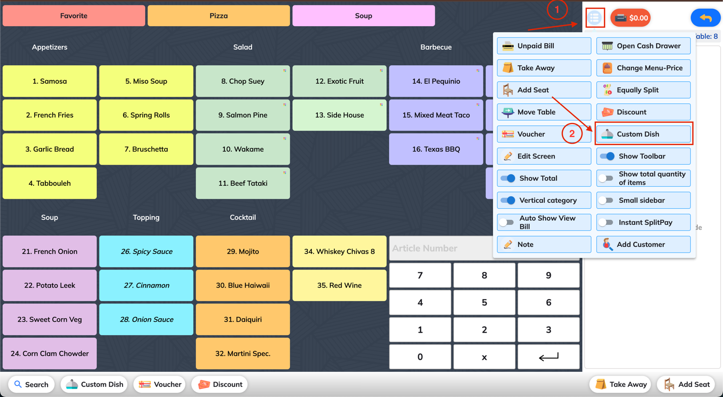 Choose custom dish function