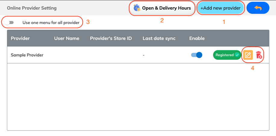 Setup Providers main interface