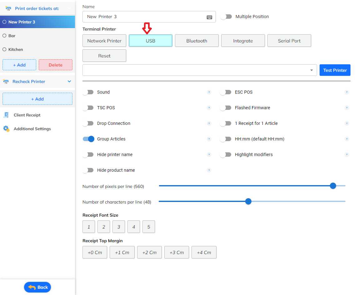 USB printer connection option