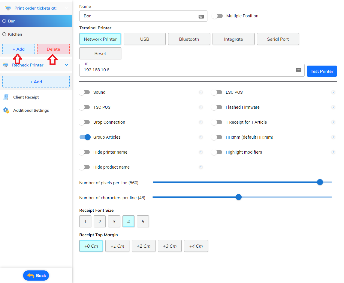 Printer management screen