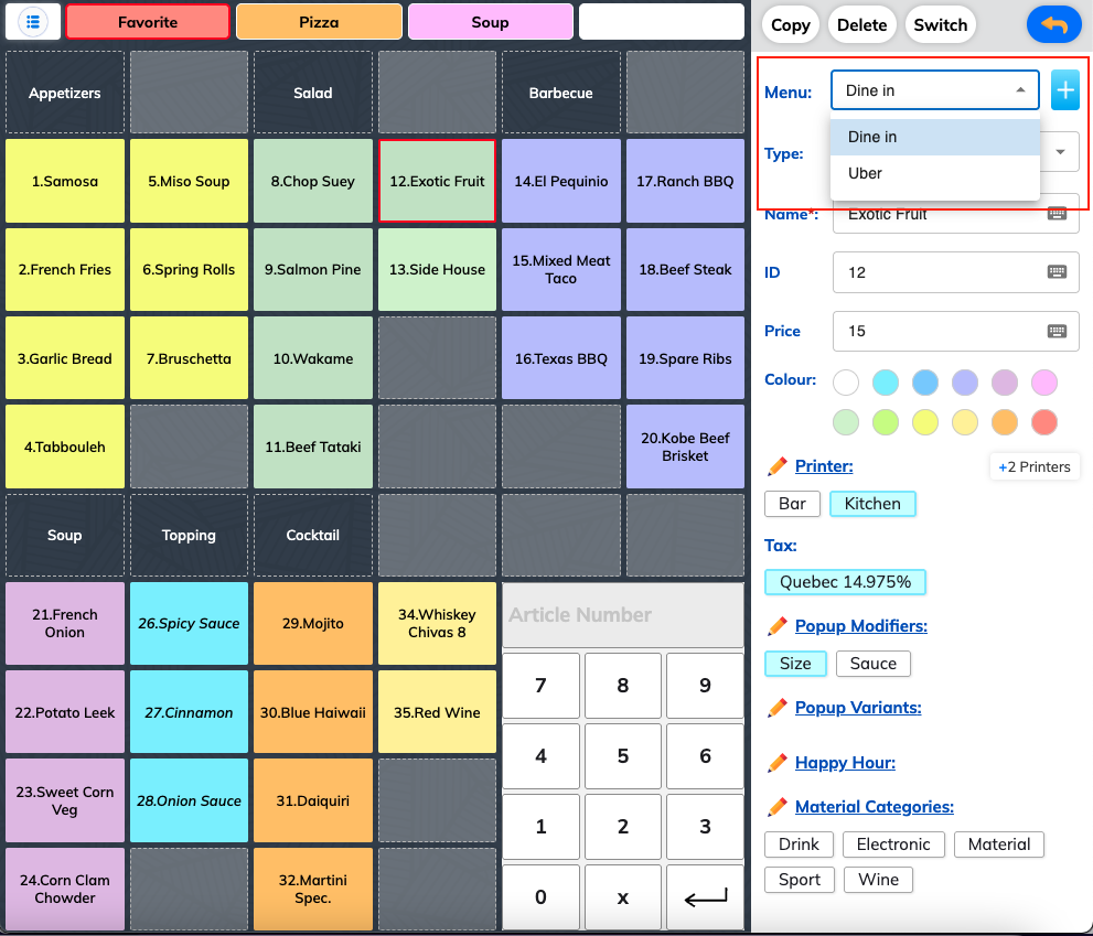 Multiple Menu configuration