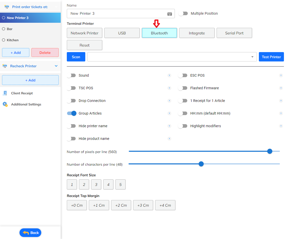 Bluetooth printer option