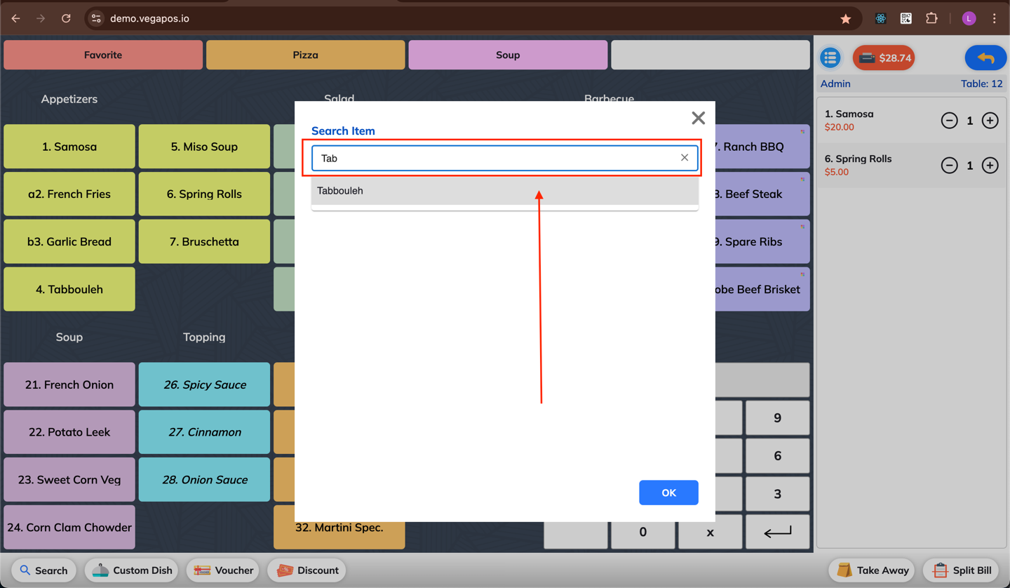 Enter item name in search