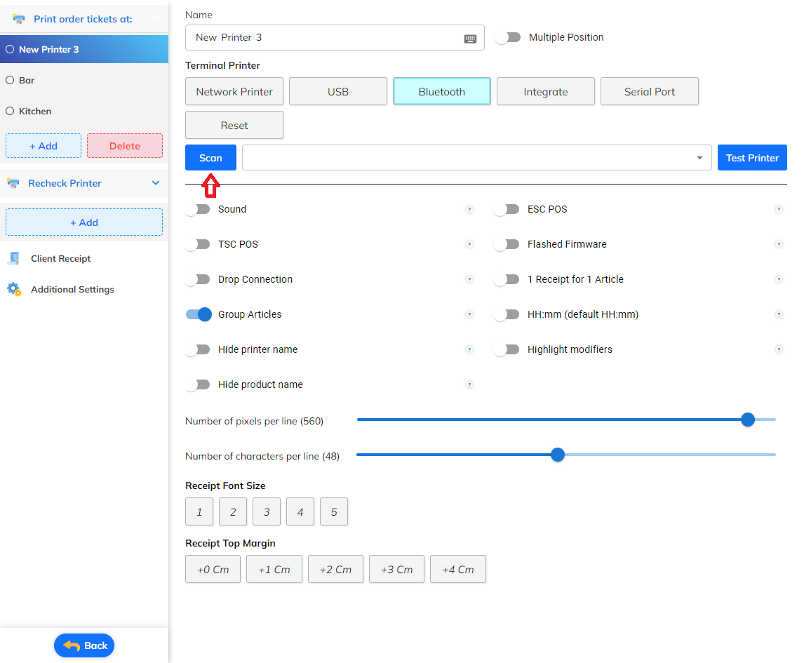 Scanning for Bluetooth printers