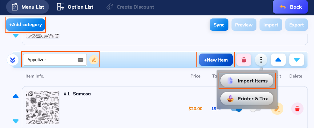 Import Items from Edit Menu interface