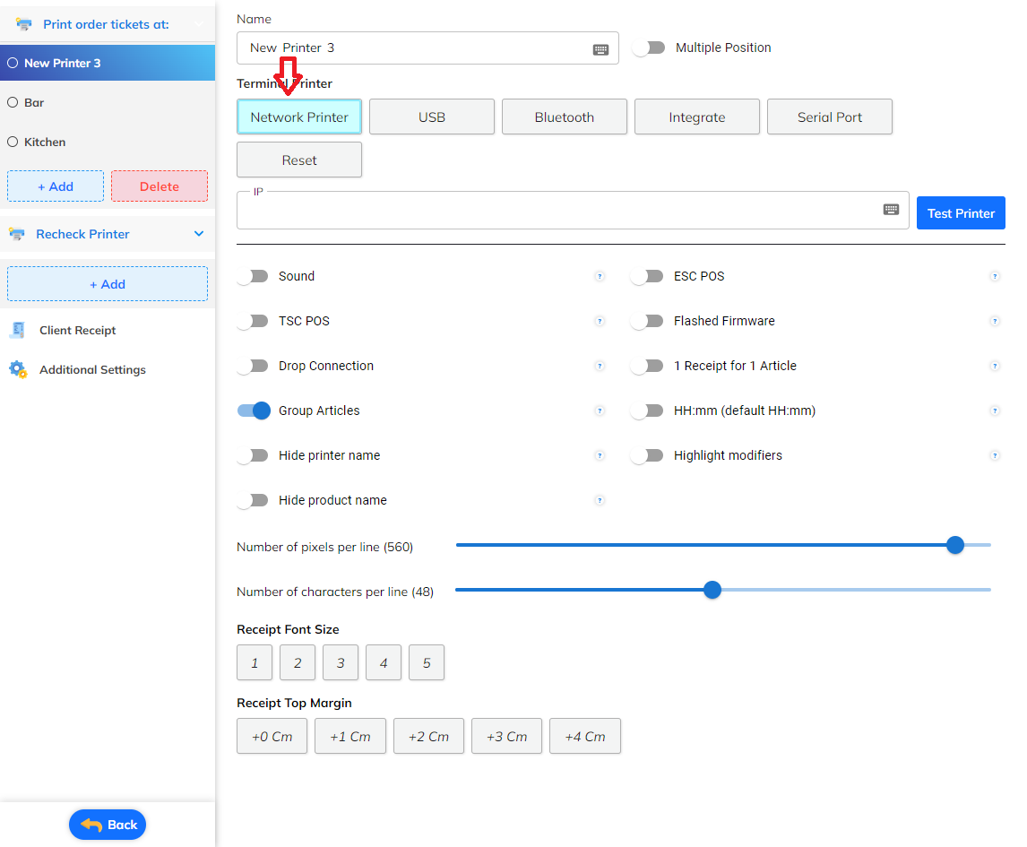 Network printer option