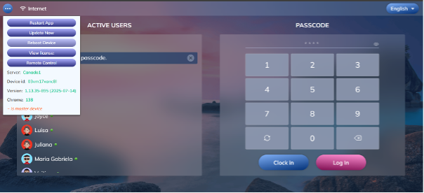 Login screen